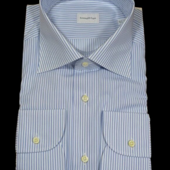 NEW ERMENEGLDO ZEGNA ROSSINI BLUE WHITE DRESS SHIRT DELUXE COTTON XL 43 17 $895 - Picture 7 of 16